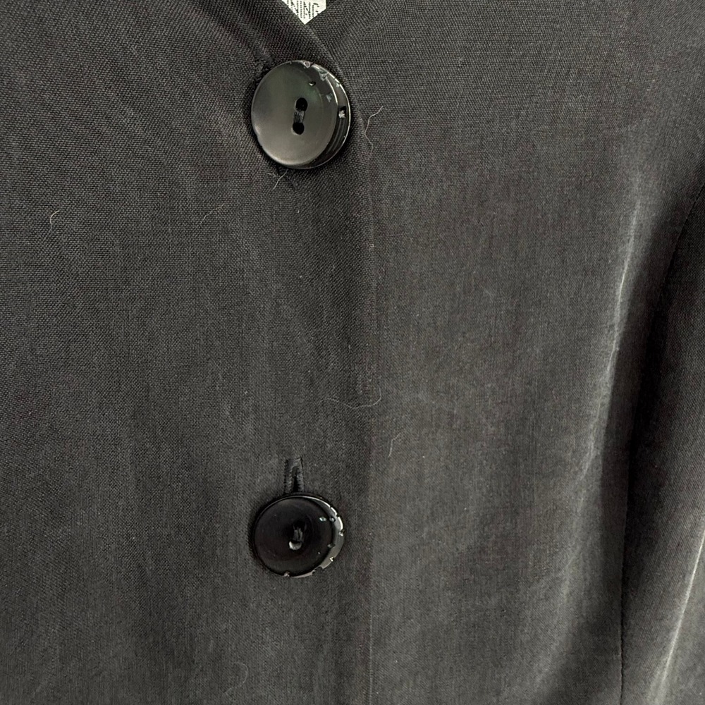 New York Studio Button Front Dress Womens 6 Black Good 100% Silk V-Neck Vintage - Picture 5 of 9